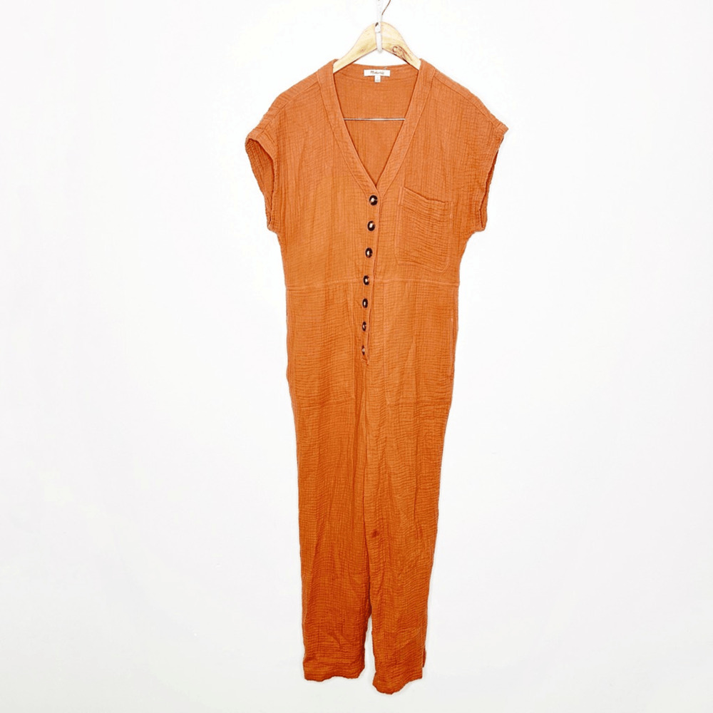 MADEWELL Lightspun Cap-Sleeve Jumpsuit Orange cotton NA288 womens S small
